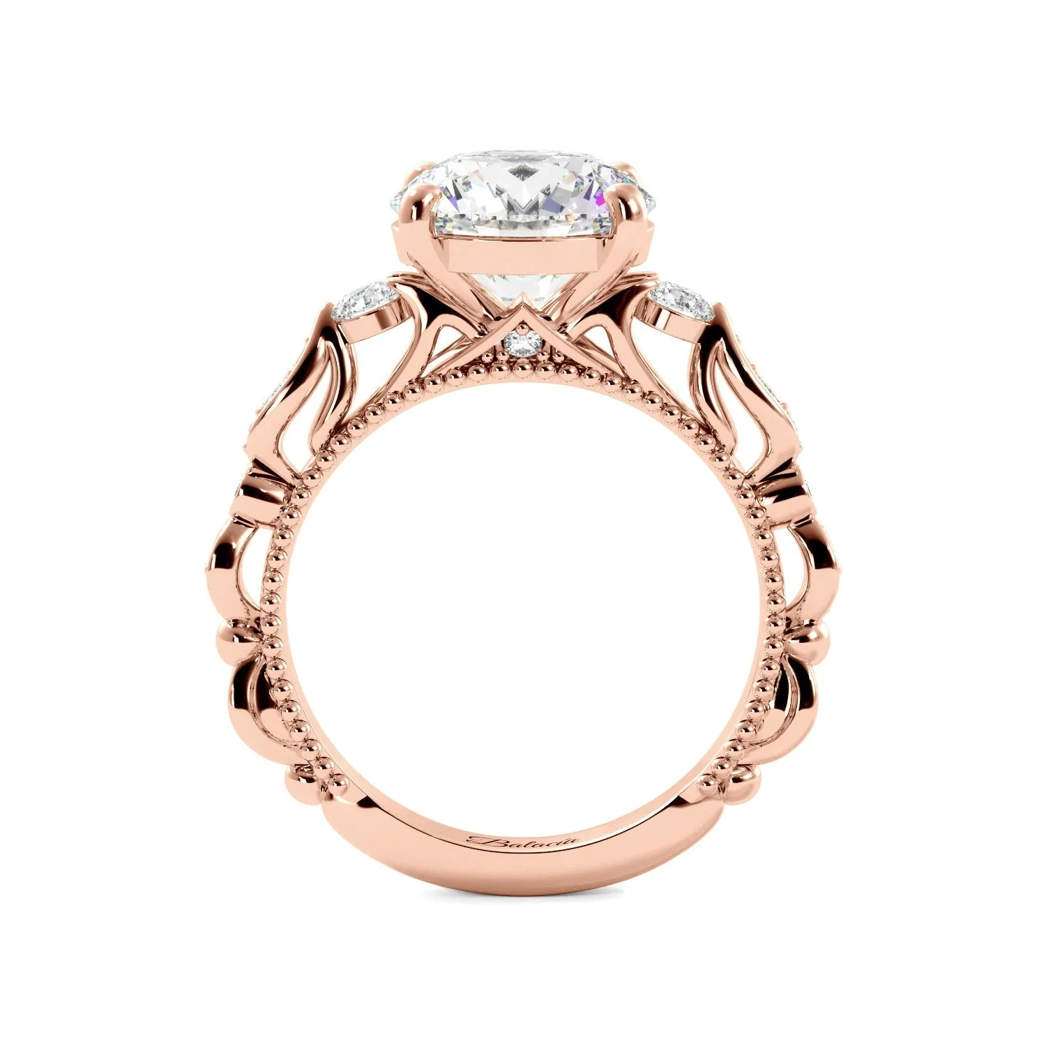 Round Fancy Floral Cathedral Engagement Ring