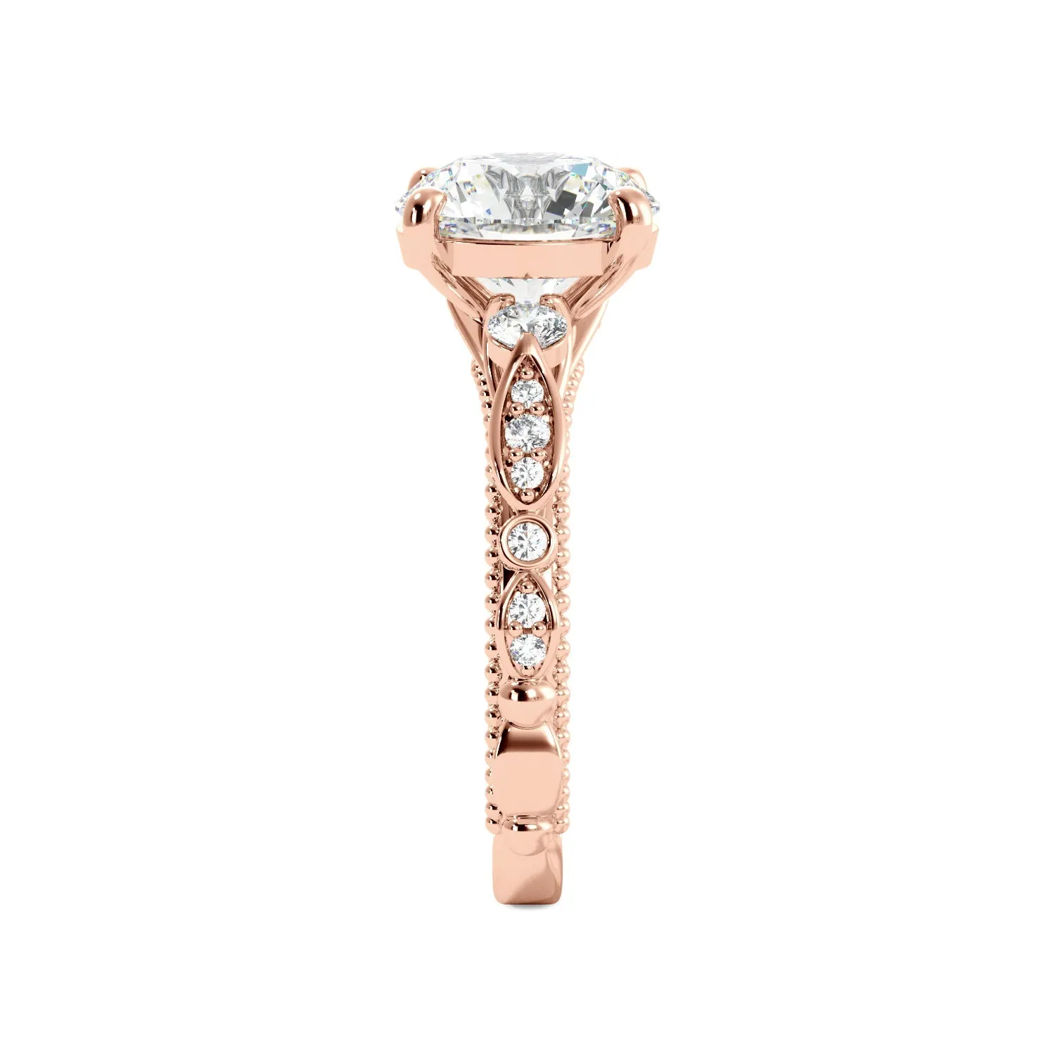 Round Fancy Floral Cathedral Engagement Ring