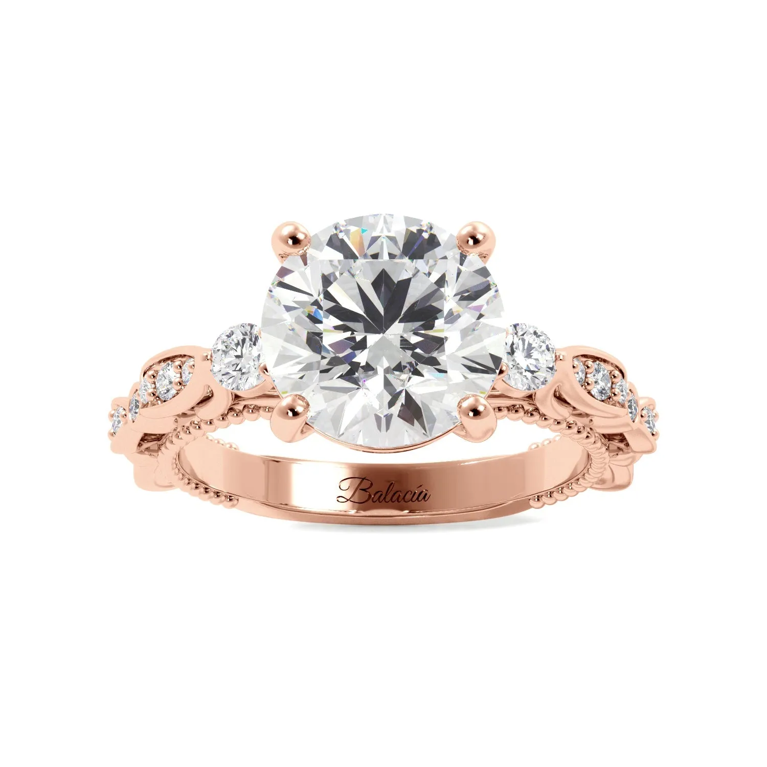 Round Fancy Floral Cathedral Engagement Ring