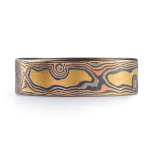 Rustic Flat Profile Woodgrain Pattern Ring in Firestorm Palette