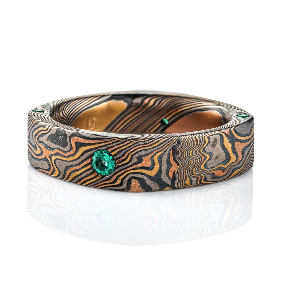 Rustic Modern Square Band with Emeralds
