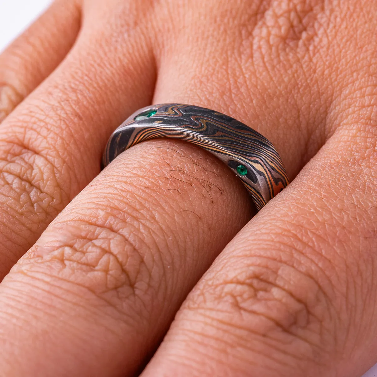 Rustic Modern Square Band with Emeralds