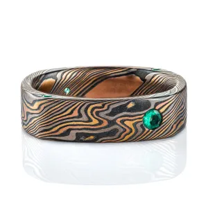 Rustic Modern Square Band with Emeralds