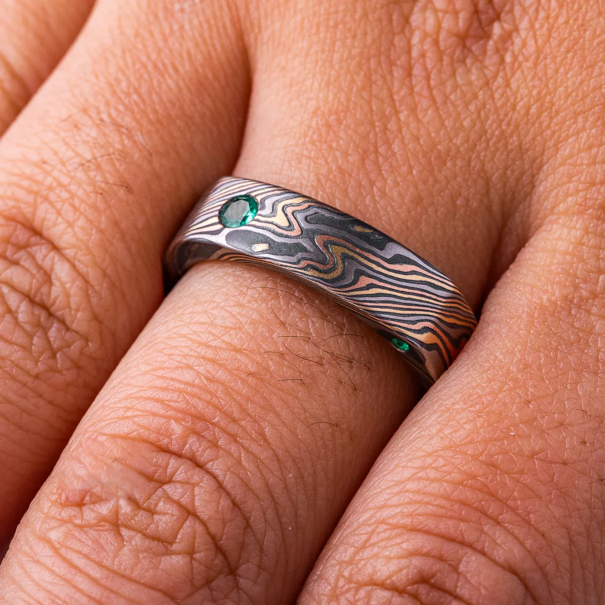 Rustic Modern Square Band with Emeralds
