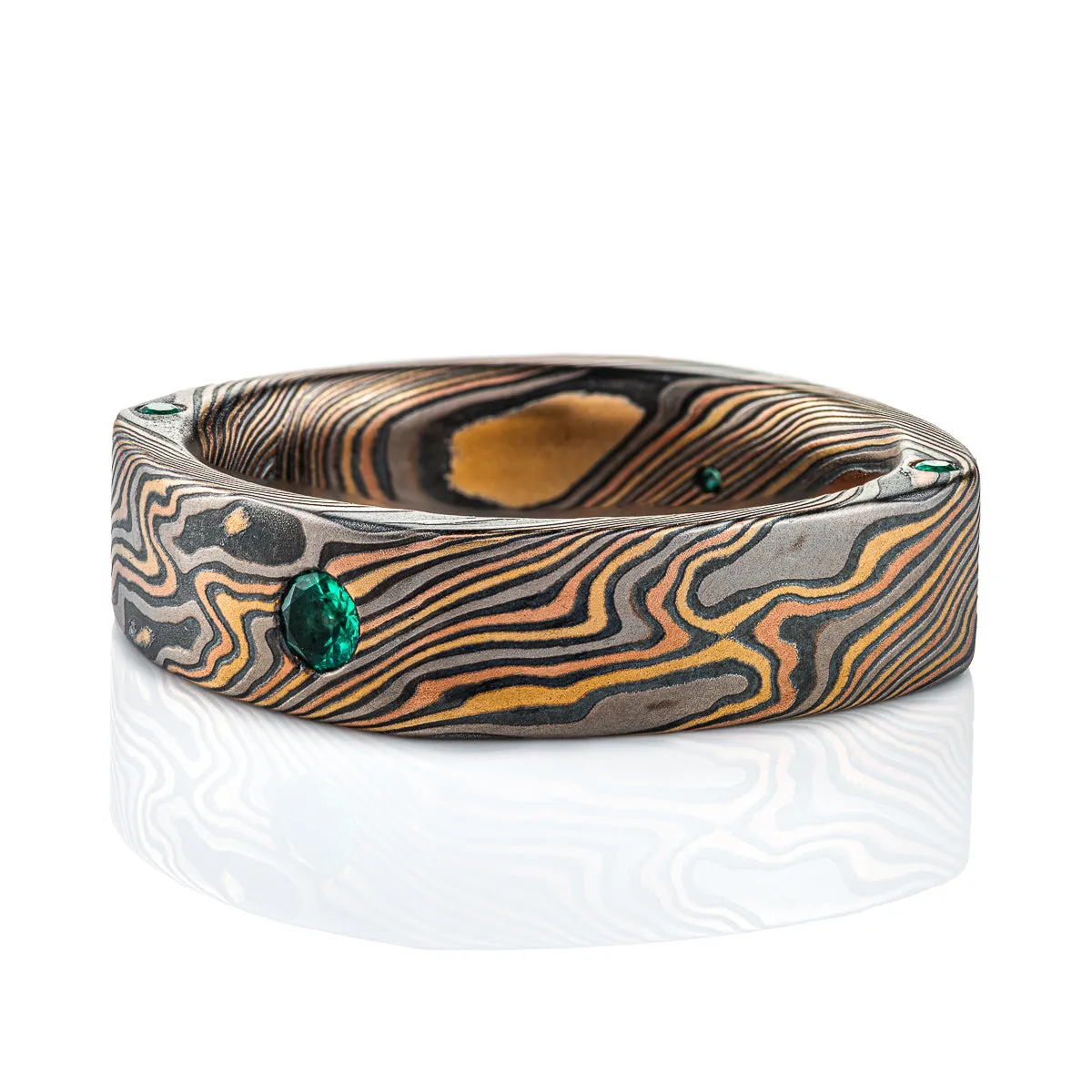 Rustic Modern Square Band with Emeralds