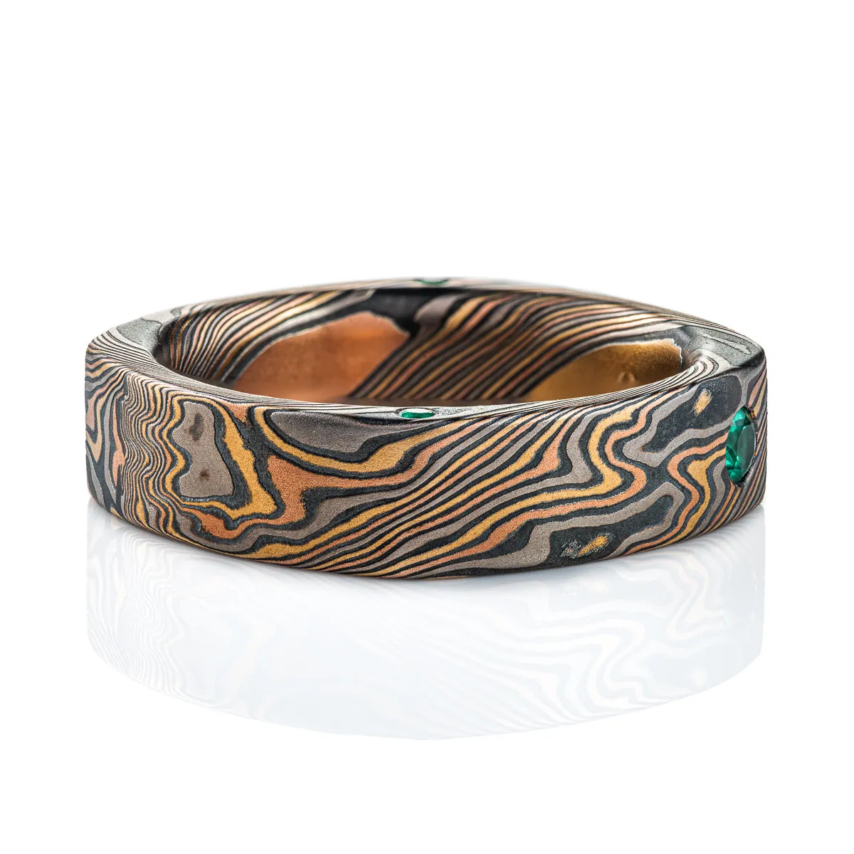 Rustic Modern Square Band with Emeralds