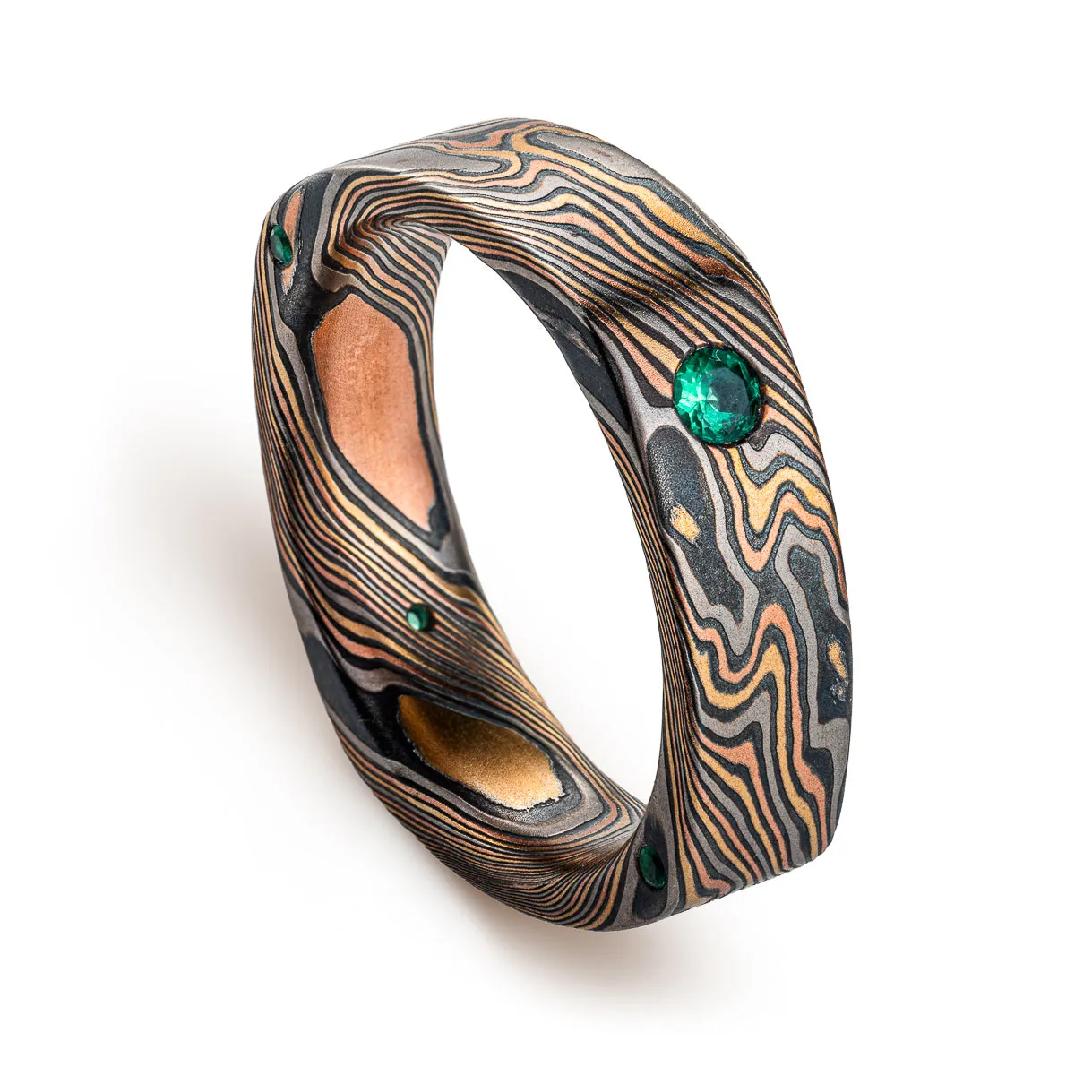 Rustic Modern Square Band with Emeralds