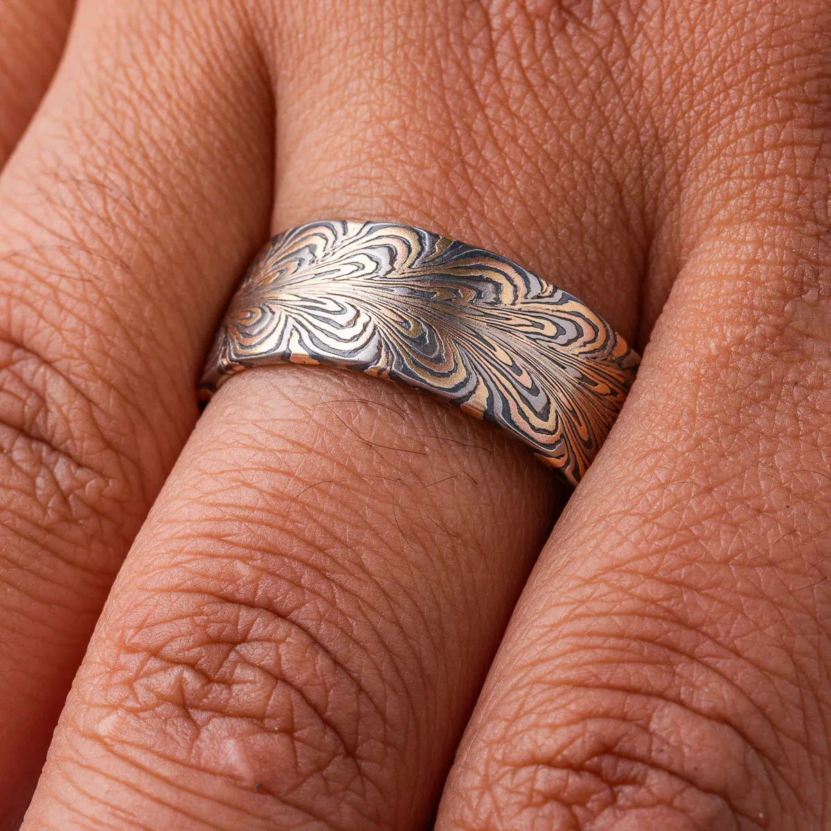 Rustic Mokume Feather Pattern Ring