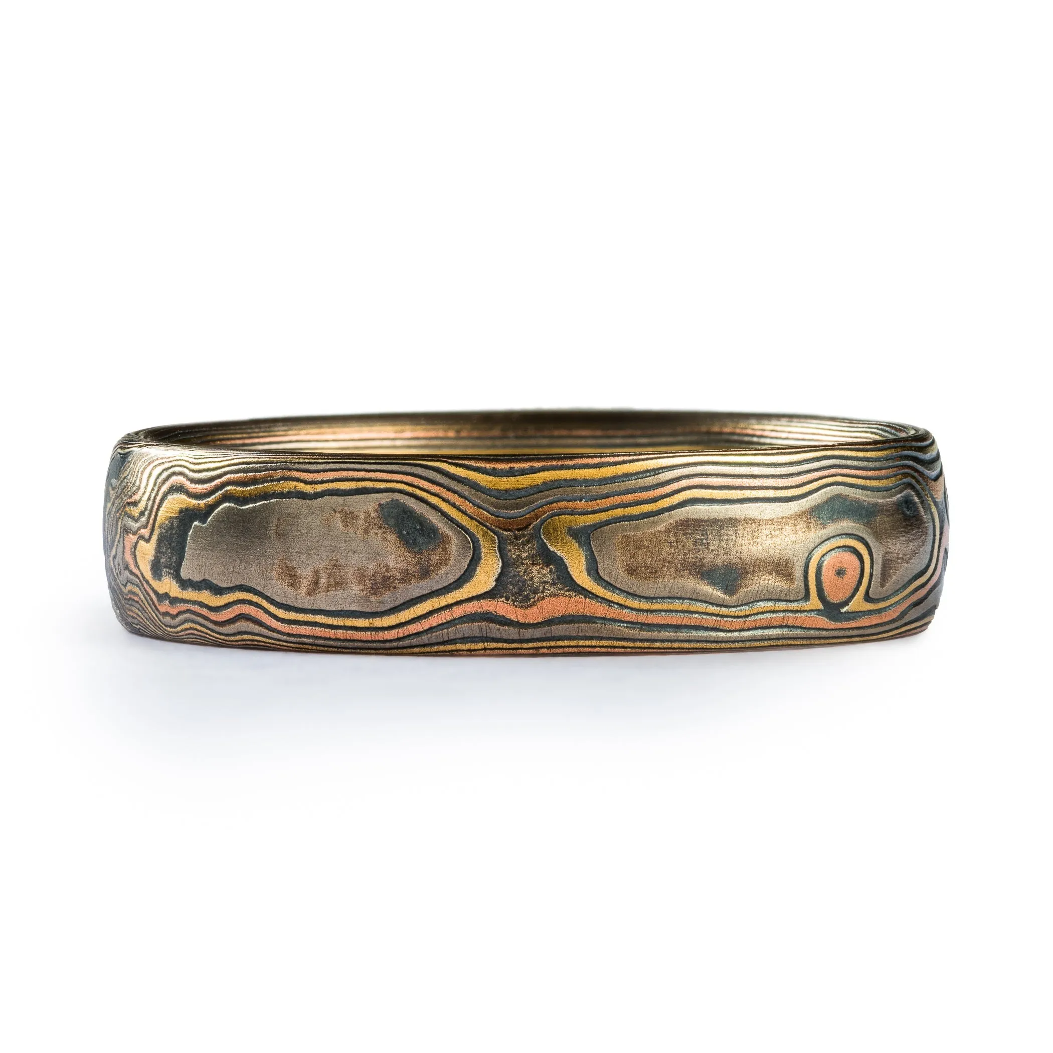 Rustic Mokume Gane Ring in Firestorm Palette and Woodgrain Pattern