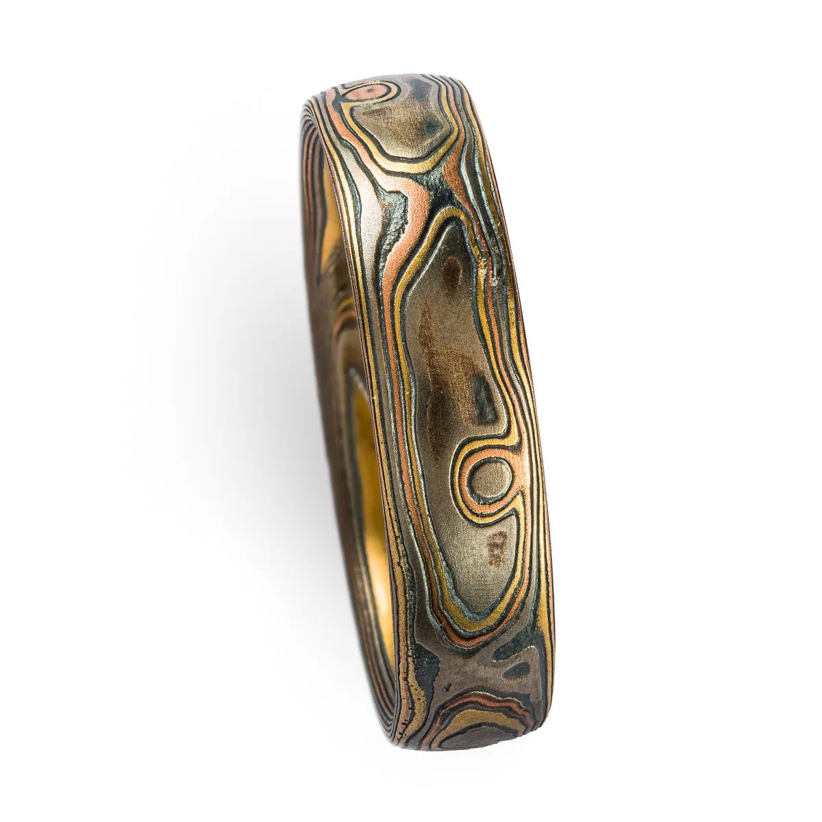 Rustic Mokume Gane Ring in Firestorm Palette and Woodgrain Pattern