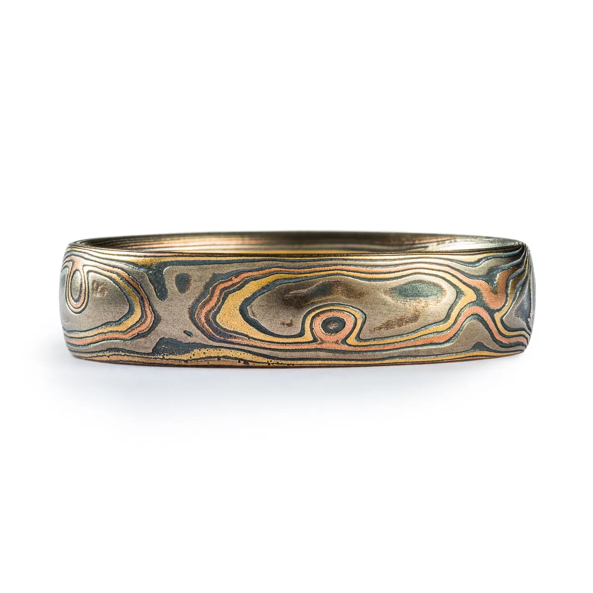 Rustic Mokume Gane Ring in Firestorm Palette and Woodgrain Pattern