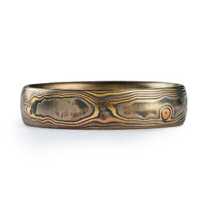 Rustic Mokume Gane Ring in Firestorm Palette and Woodgrain Pattern