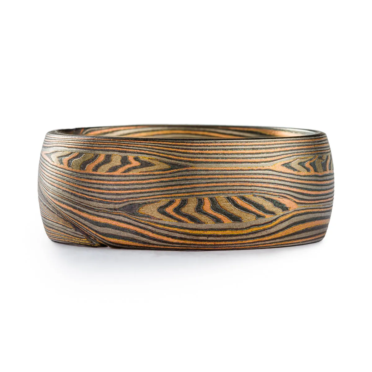 Rustic Mokume Gane Ring or Wedding Band in Flow Pattern with Mokume Knots and Embers Palette