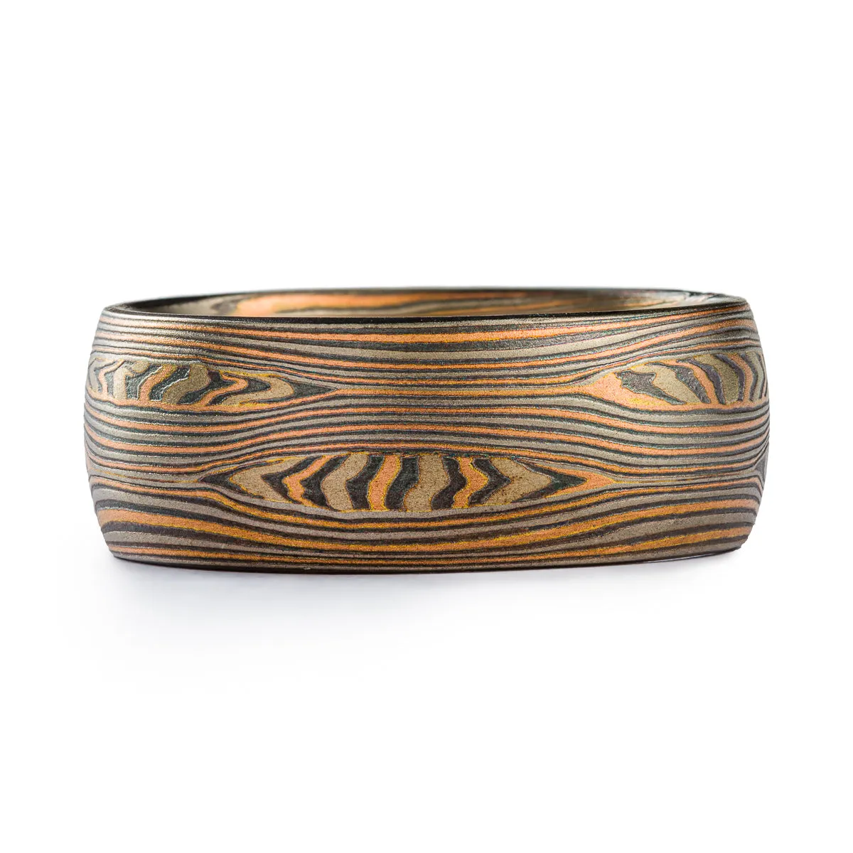 Rustic Mokume Gane Ring or Wedding Band in Flow Pattern with Mokume Knots and Embers Palette
