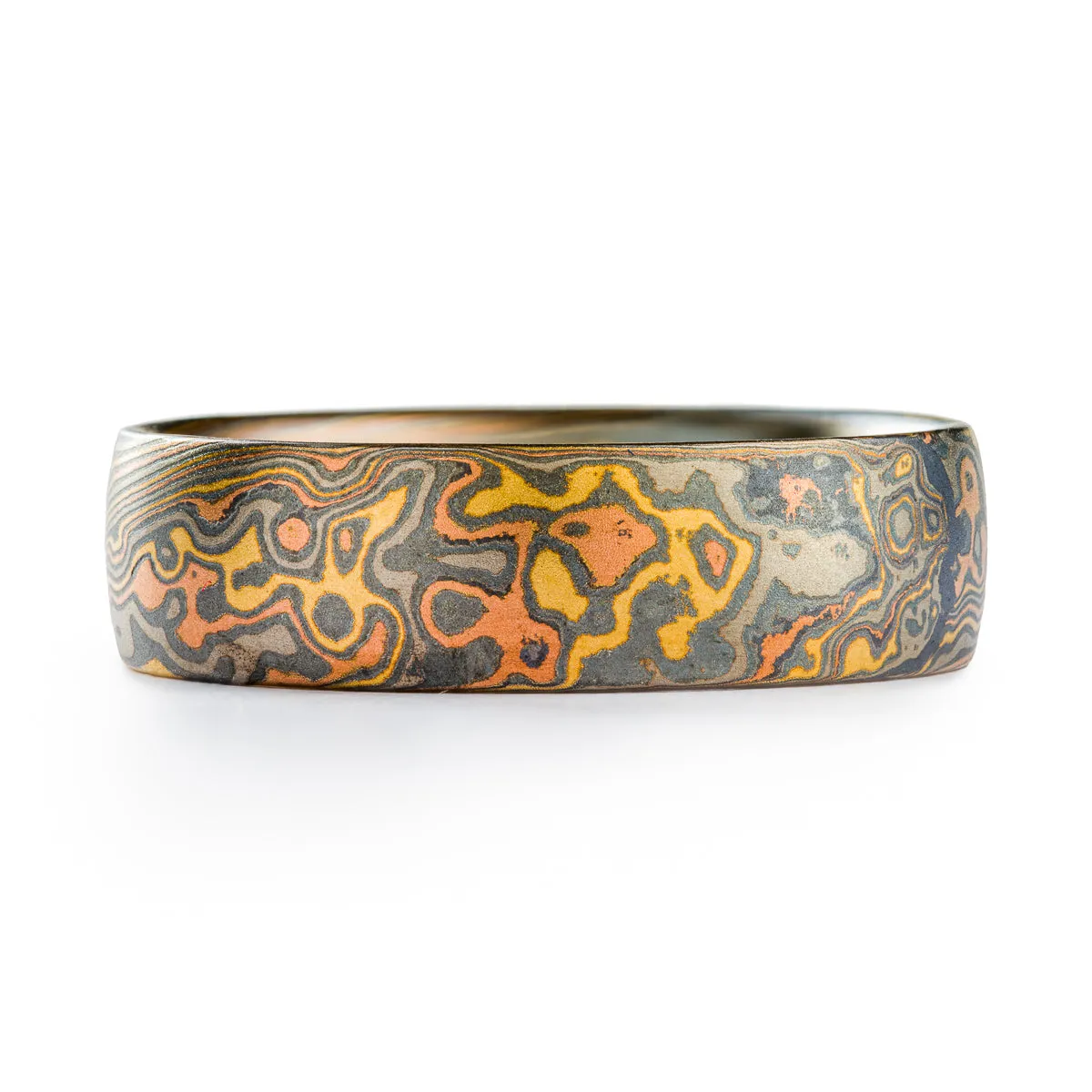 Rustic Mokume Gane Ring or Wedding Band in Twist/Droplet Pattern and Firestorm Palette
