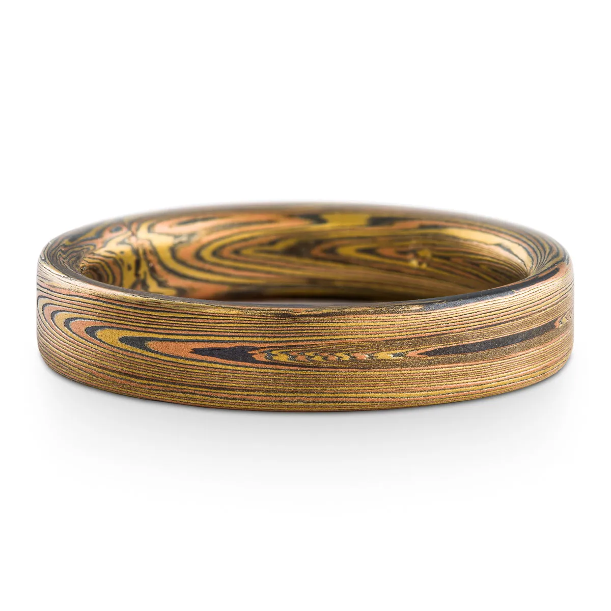 Rustic Mokume Gane Ring or Wedding Band in Vortex Pattern and Oxidized Fire Palette