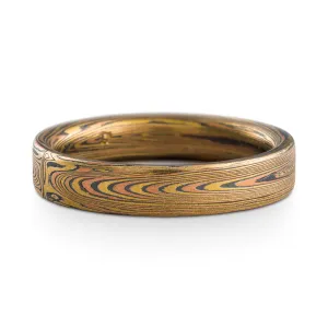 Rustic Mokume Gane Ring or Wedding Band in Vortex Pattern and Oxidized Fire Palette