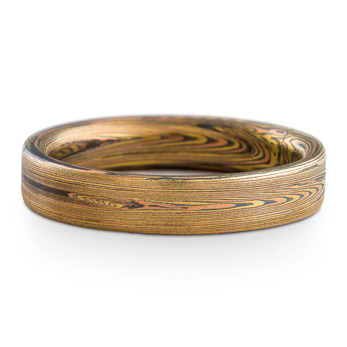 Rustic Mokume Gane Ring or Wedding Band in Vortex Pattern and Oxidized Fire Palette