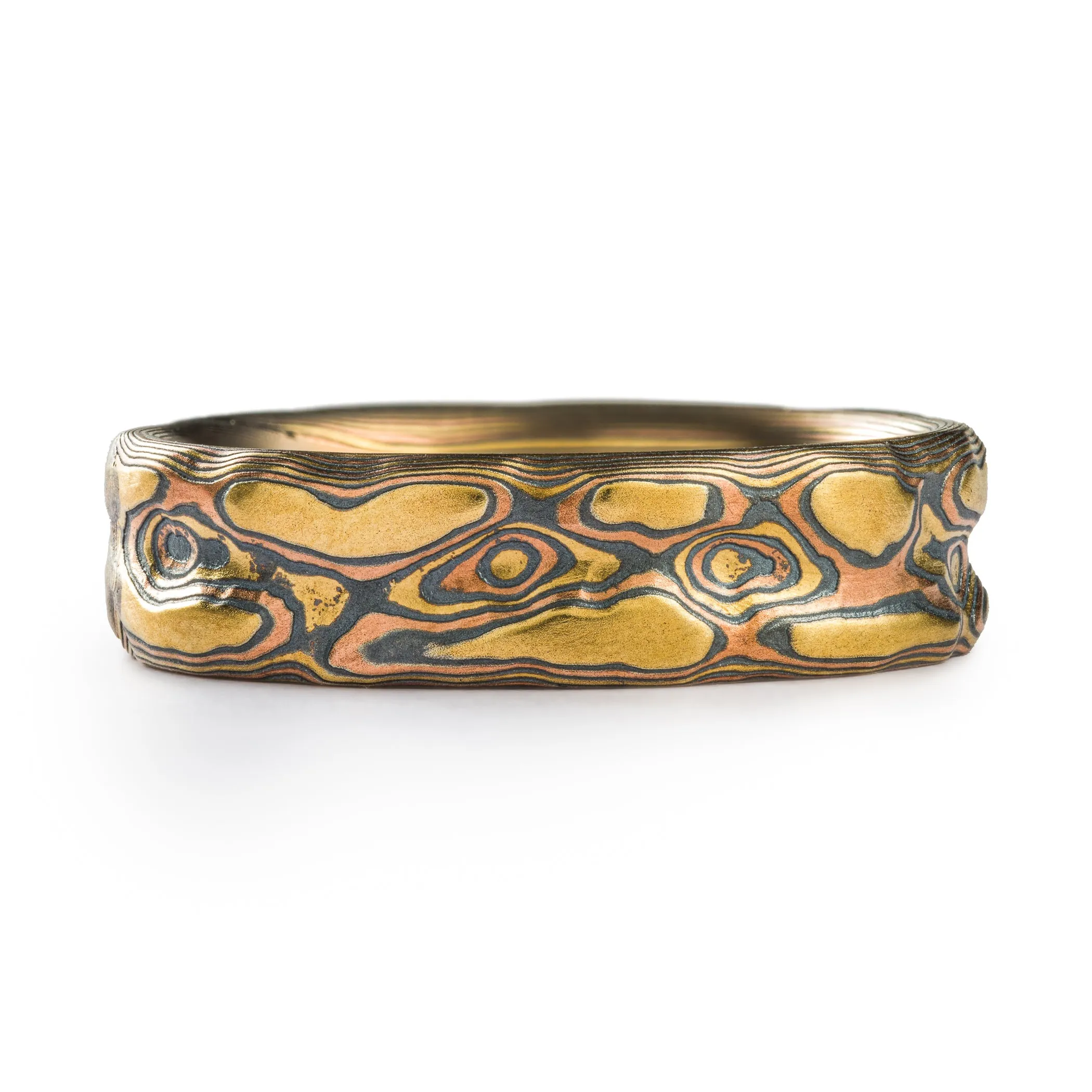 Rustic Mokume Ring in Fire Palette and Guri Bori Pattern