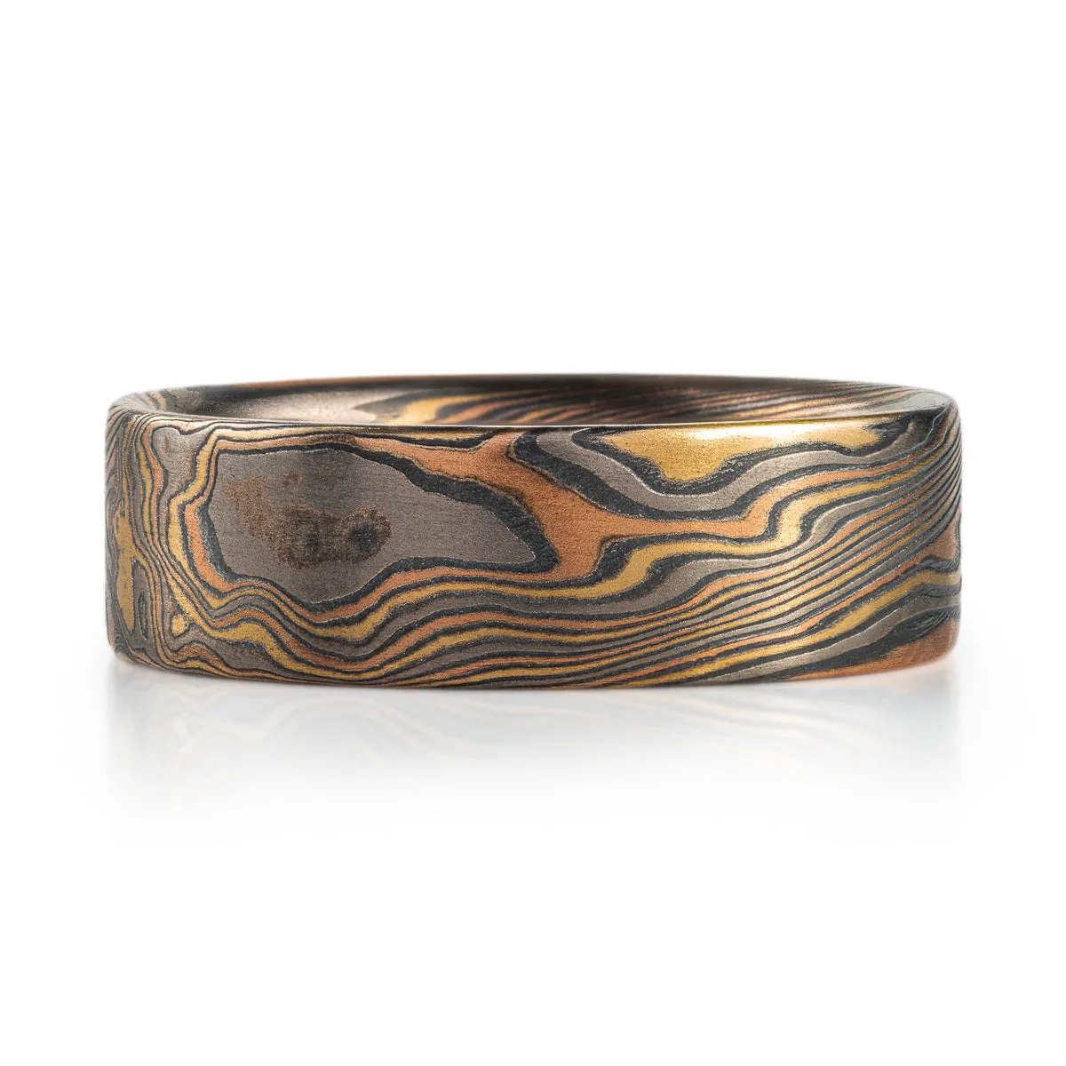 Rustic Mokume Twist Pattern Wedding Band in Firestorm Palette
