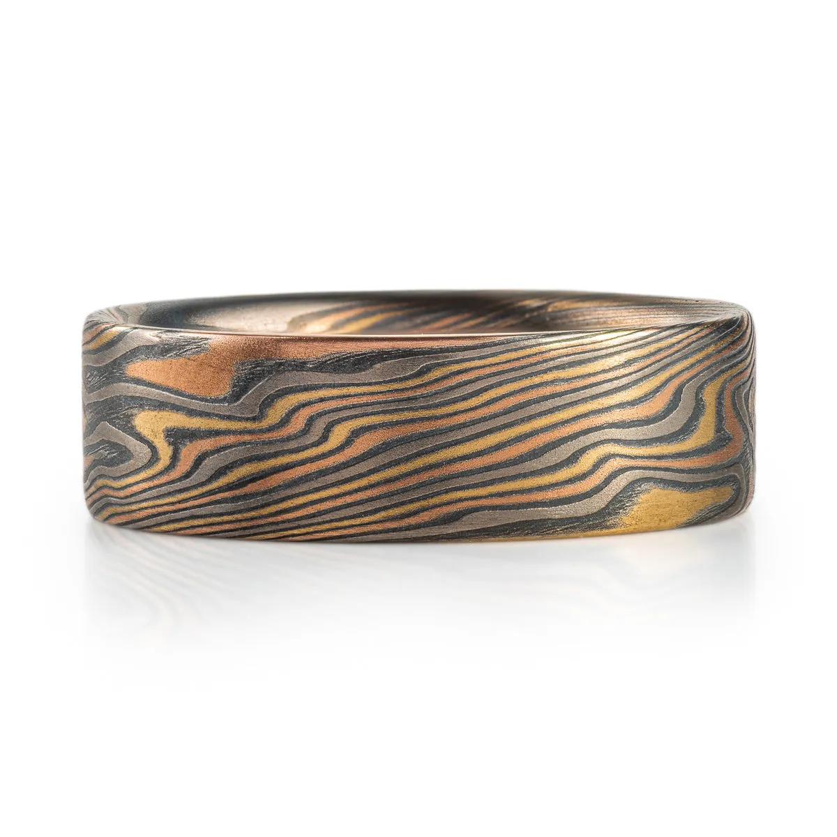 Rustic Mokume Twist Pattern Wedding Band in Firestorm Palette