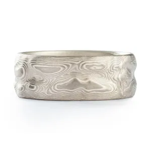 Rustic Silver Mokume Gane Ring Wedding Band in Guri Bori Pattern and Ash Palette