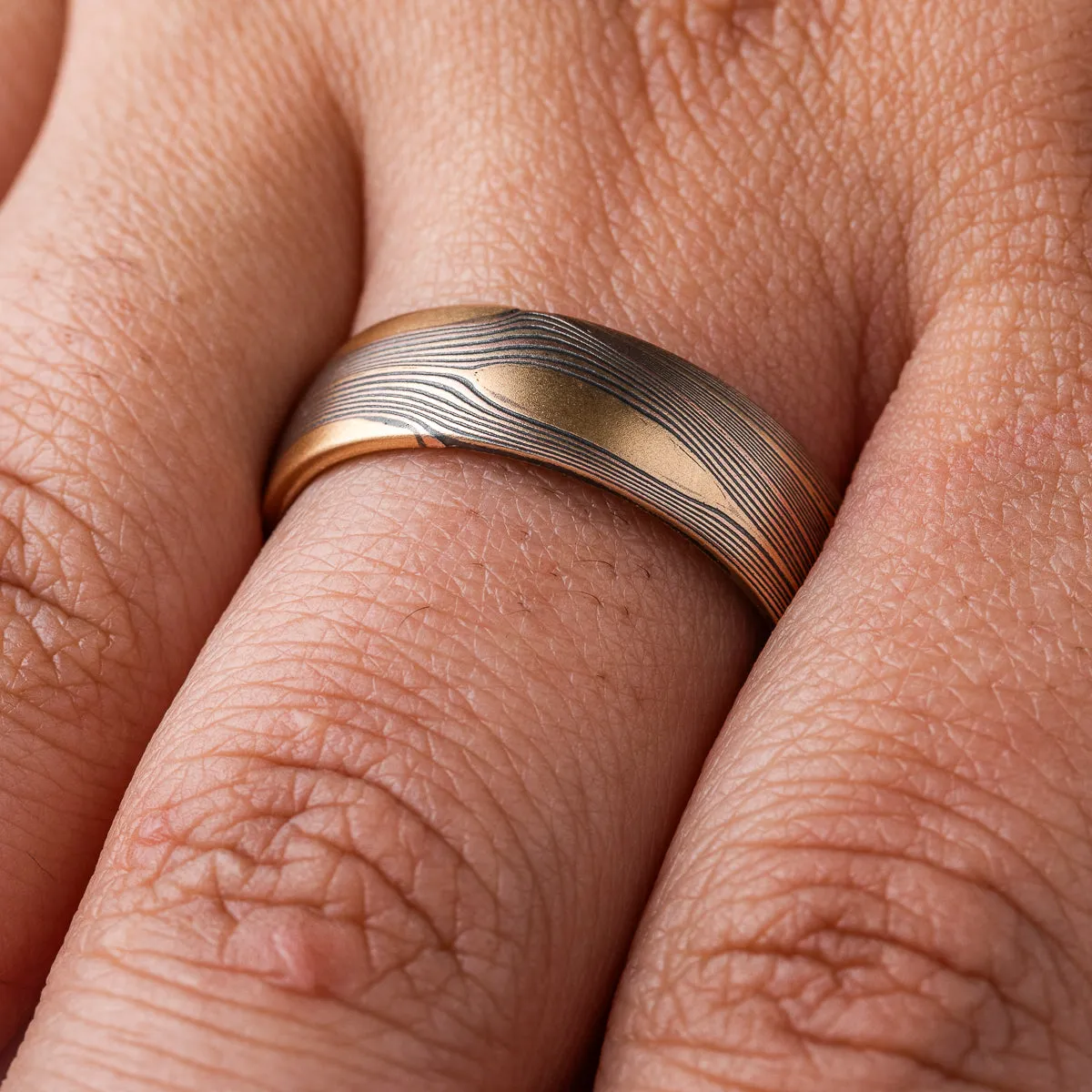 Rustic Wedding Band in Mokume Flow Pattern
