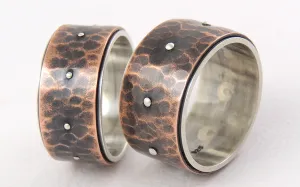 Rustic wide wedding ring set