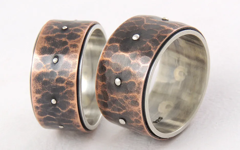 Rustic wide wedding ring set