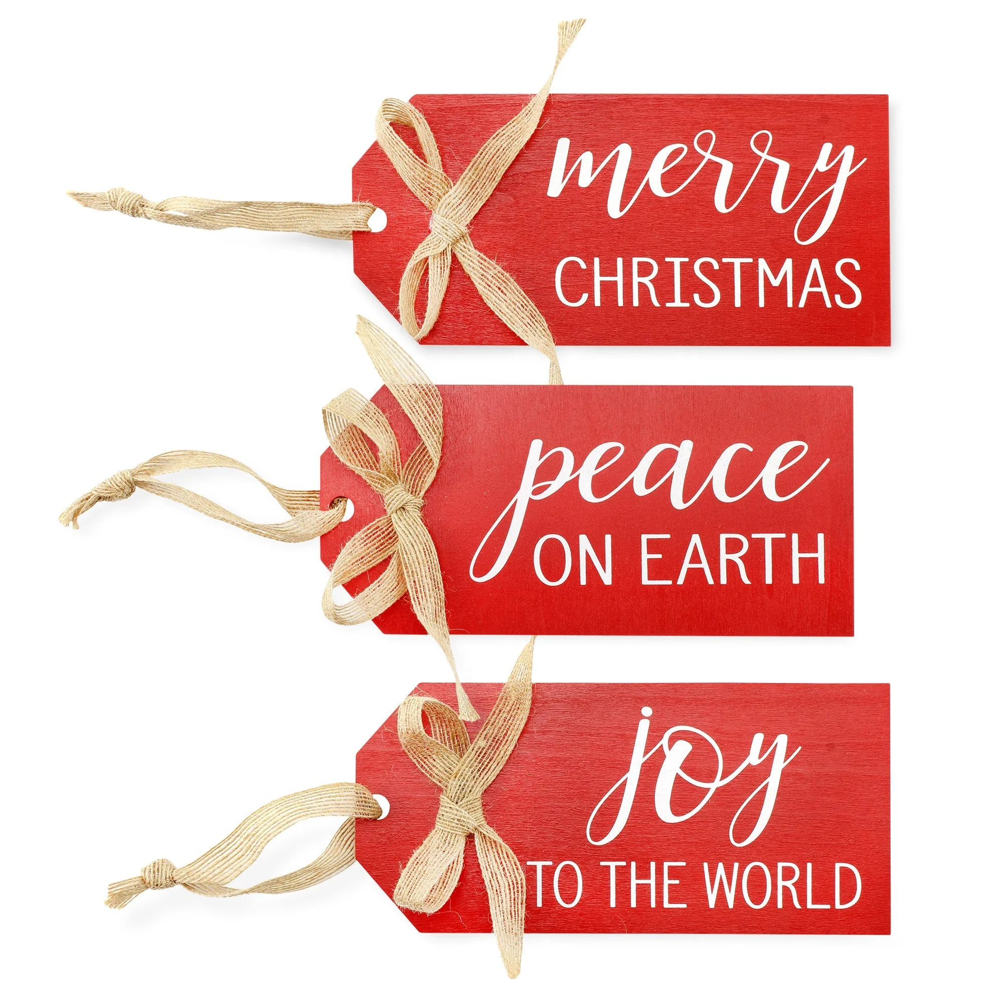 Rustic Wood Tag Ornaments (Red, Case of 50 Sets)
