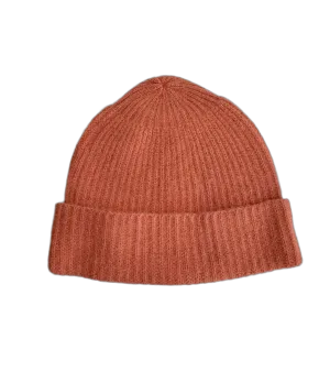 Salmon pink racoon wool beanie