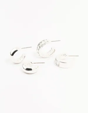 Silver Baguette & Diamante Hoop Earrings 2-Pack