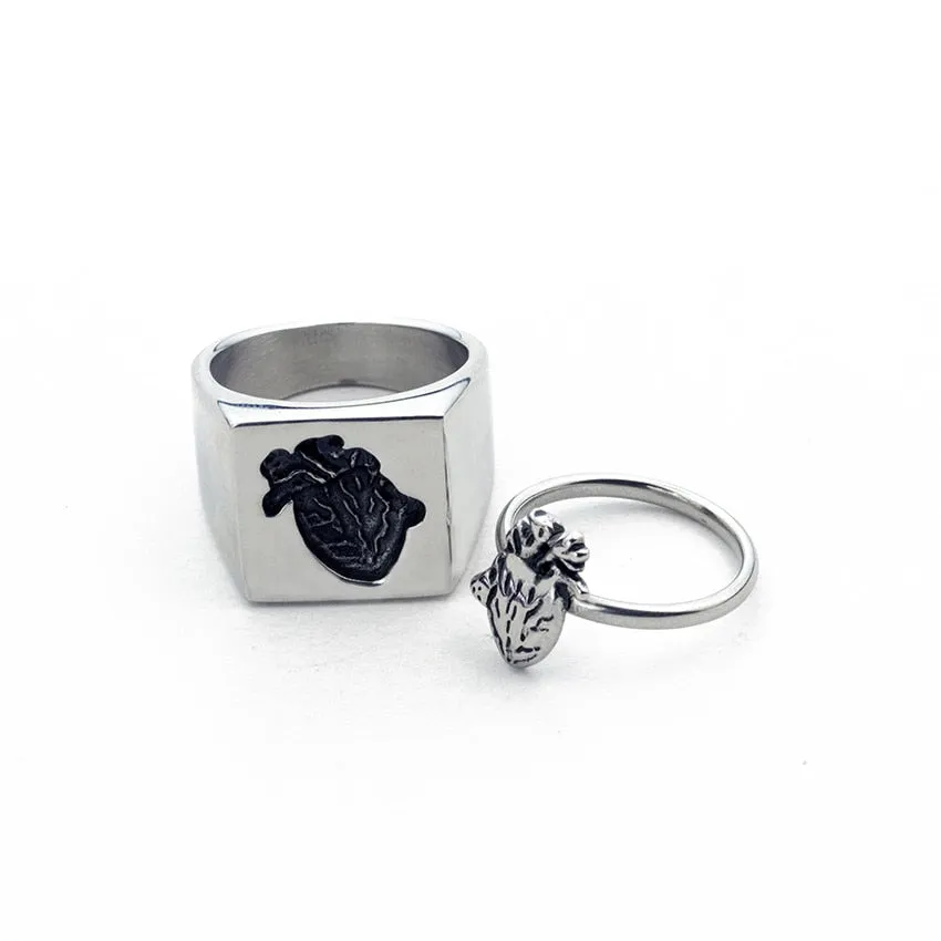 Silver Color men Woman Titanium Steel Organ Heart Shape Couple Double Rings