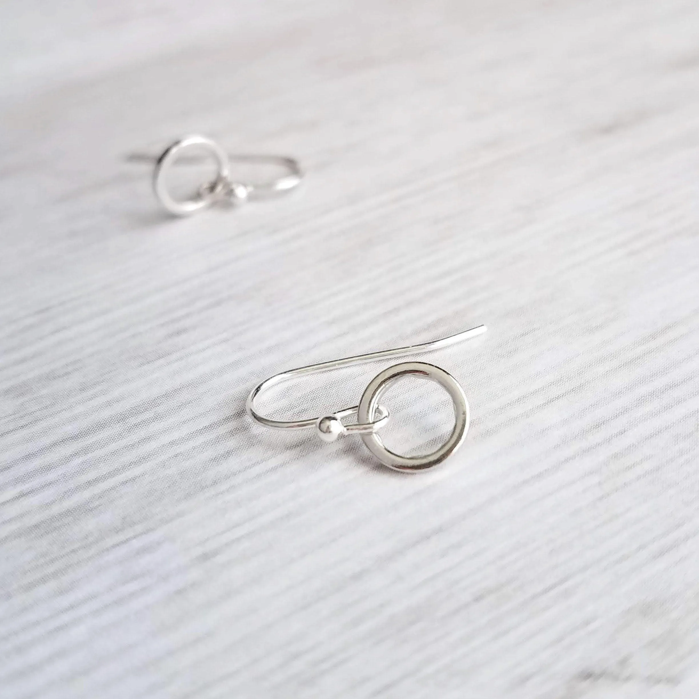 Silver Hoop Earrings - tiny little simple circle rings dangle from small ball ear hooks - minimalist delicate lightweight - gifts for her