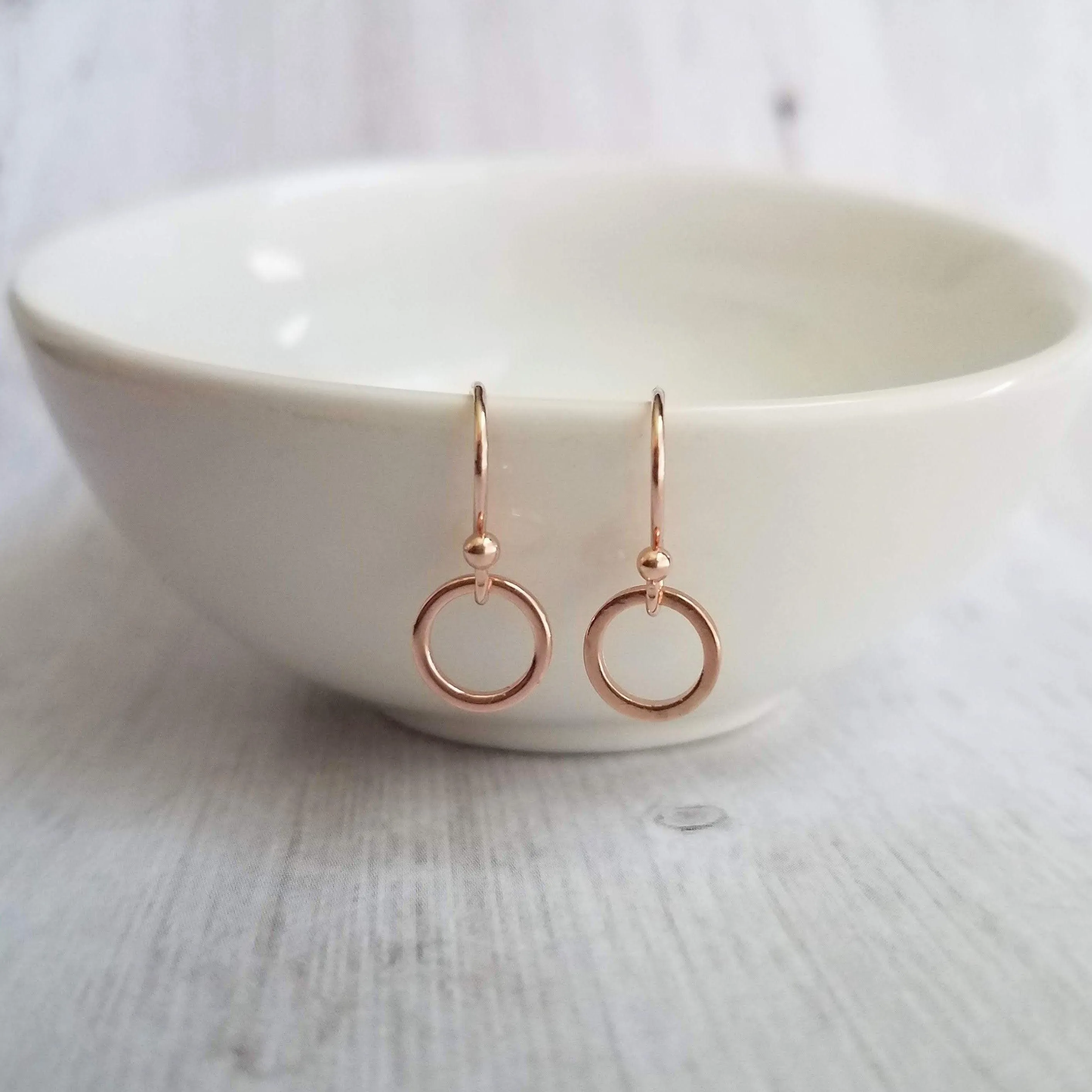 Silver Hoop Earrings - tiny little simple circle rings dangle from small ball ear hooks - minimalist delicate lightweight - gifts for her