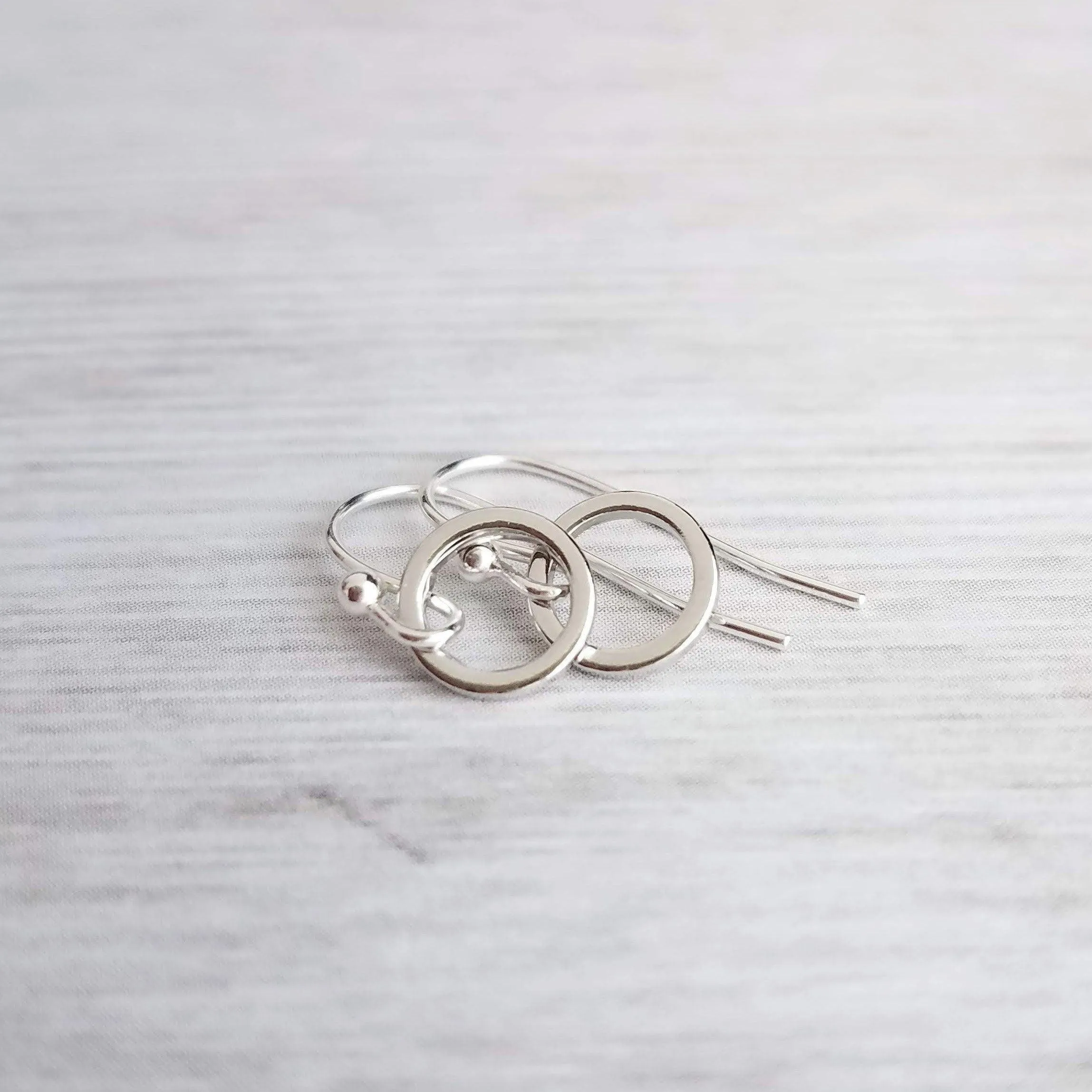 Silver Hoop Earrings - tiny little simple circle rings dangle from small ball ear hooks - minimalist delicate lightweight - gifts for her