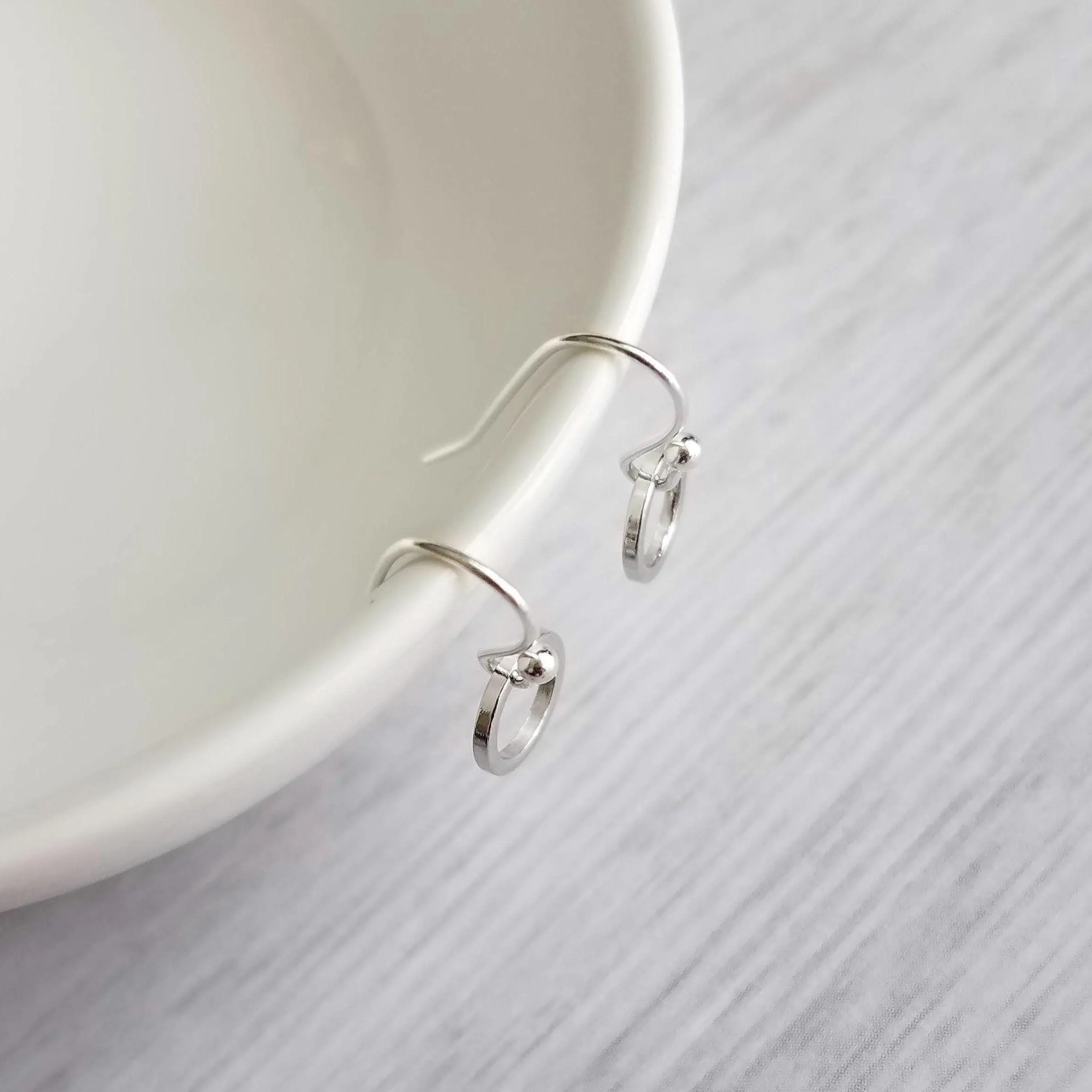 Silver Hoop Earrings - tiny little simple circle rings dangle from small ball ear hooks - minimalist delicate lightweight - gifts for her