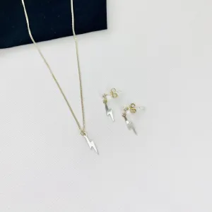 Silver Lightning Bolt Necklace & Earring Set