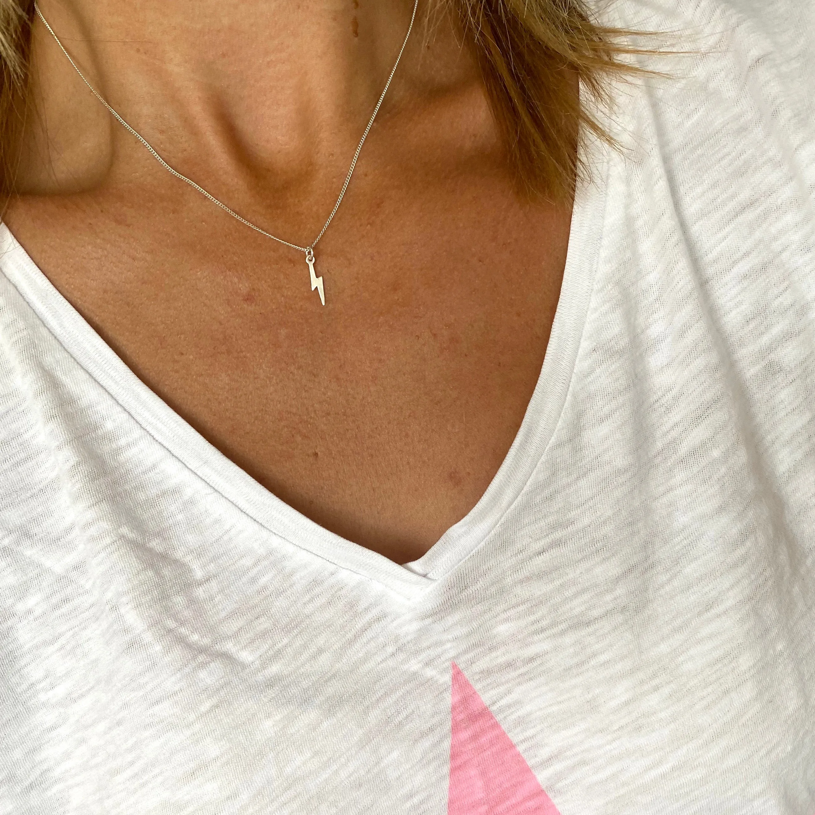 Silver Lightning Bolt Necklace & Earring Set
