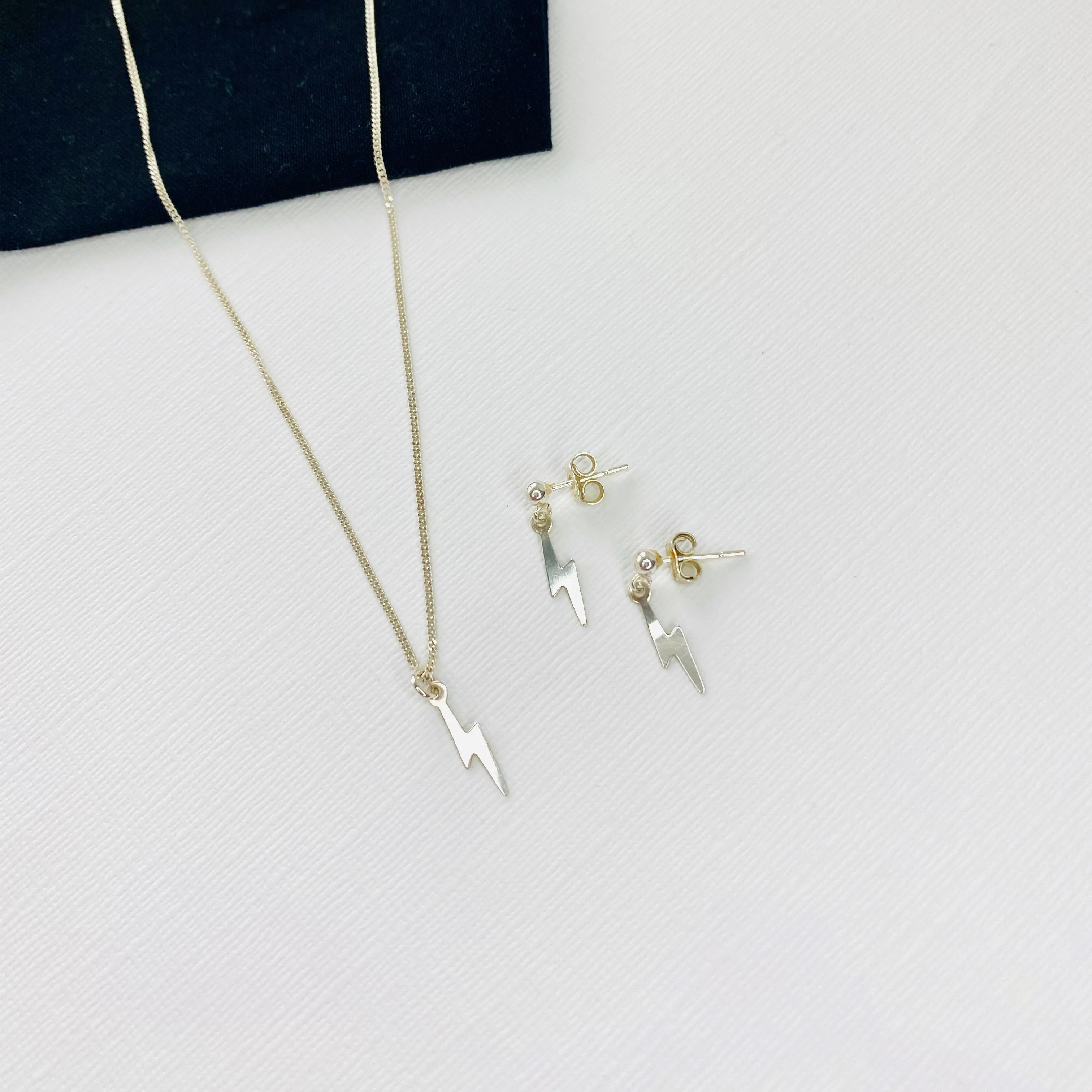 Silver Lightning Bolt Necklace & Earring Set