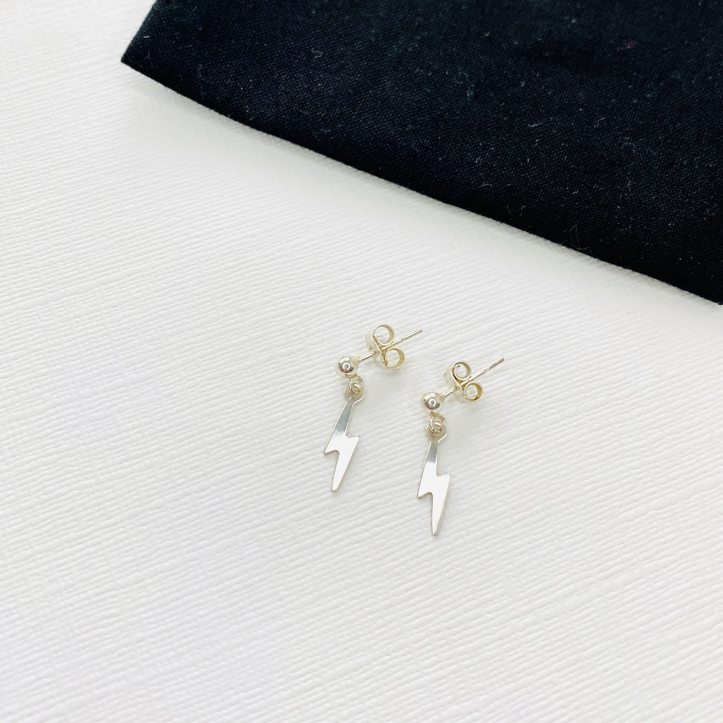 Silver Lightning Bolt Necklace & Earring Set