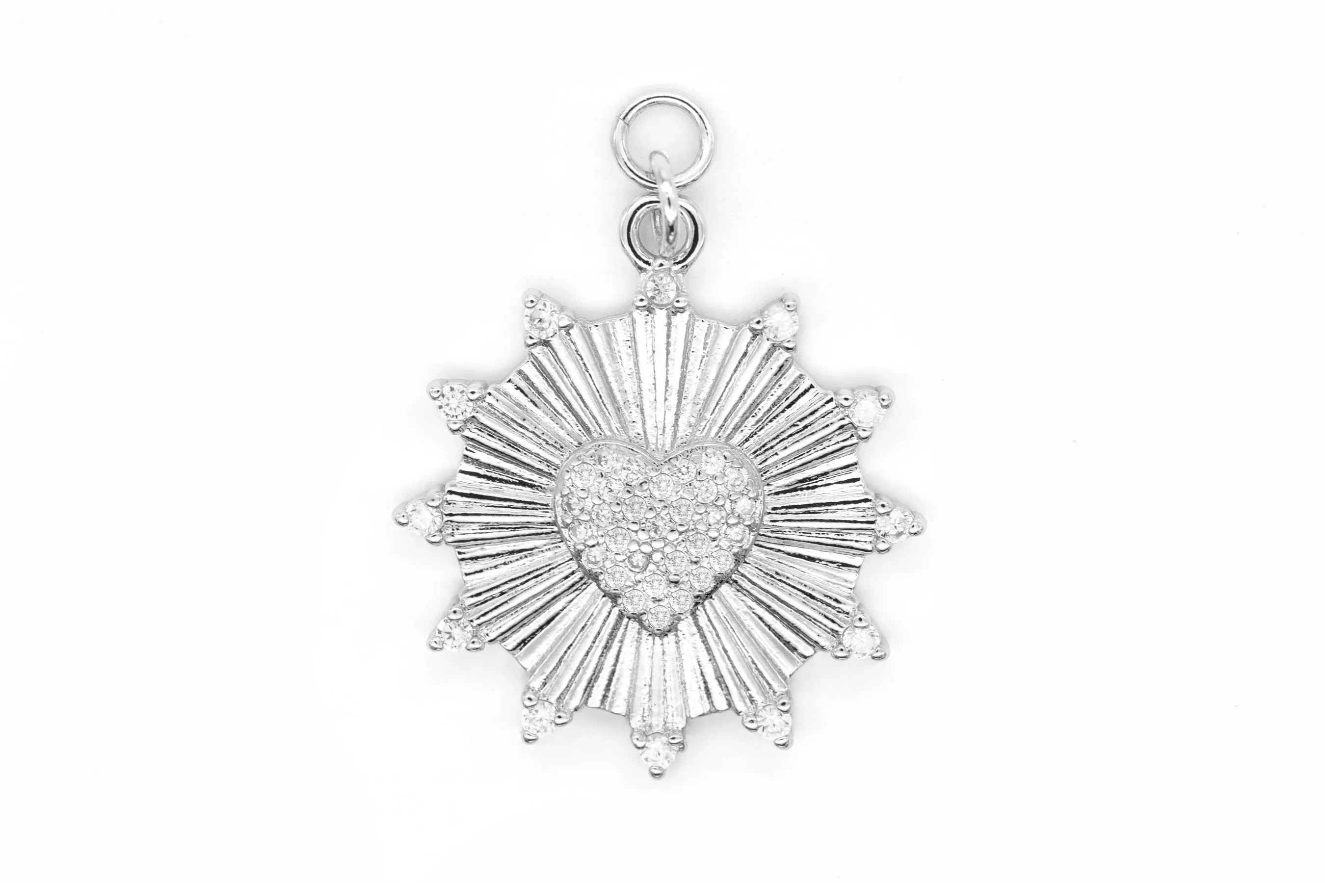 Silver Pave Heart Medallion Charm