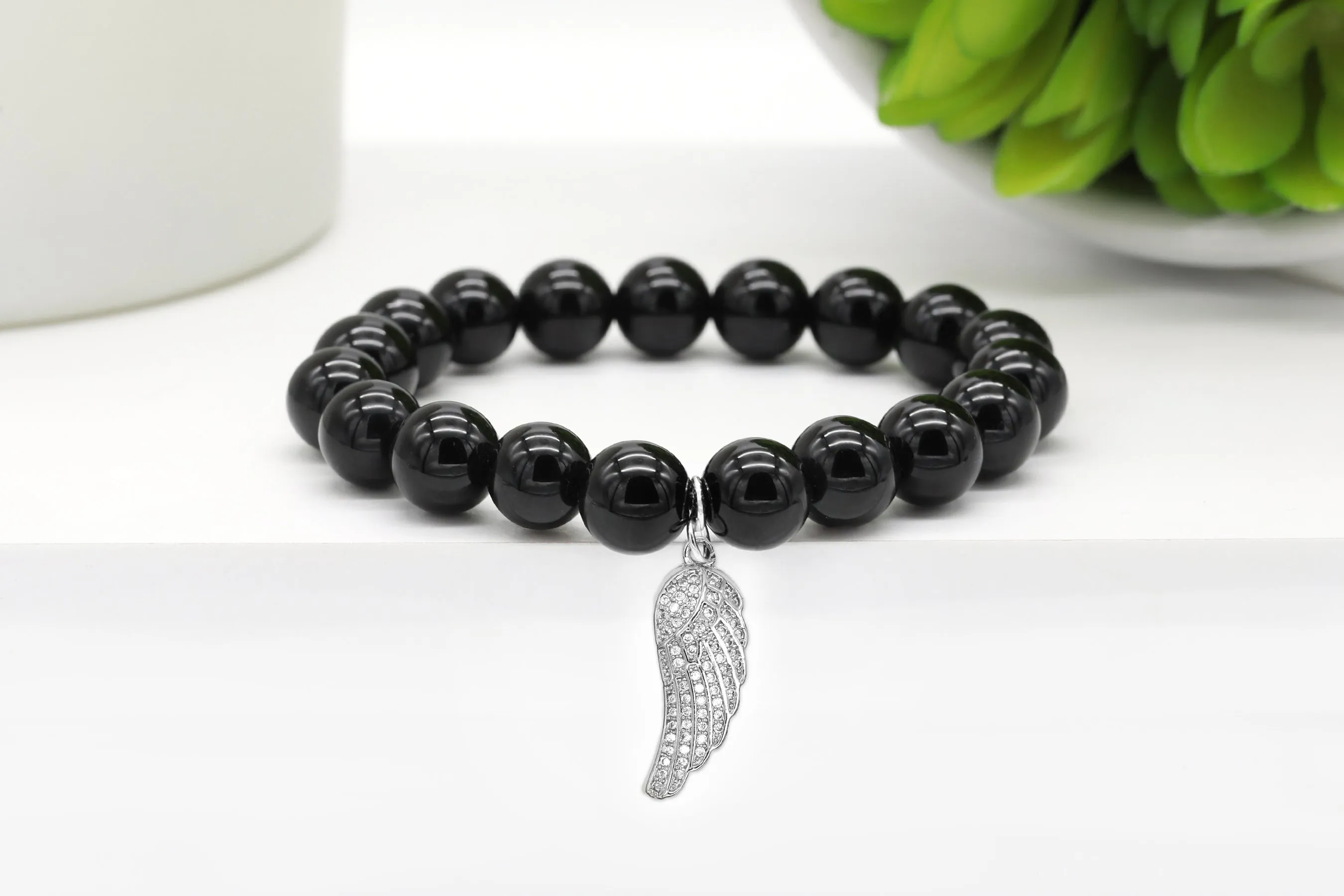 Silver Pave Large Angel Wing Charm
