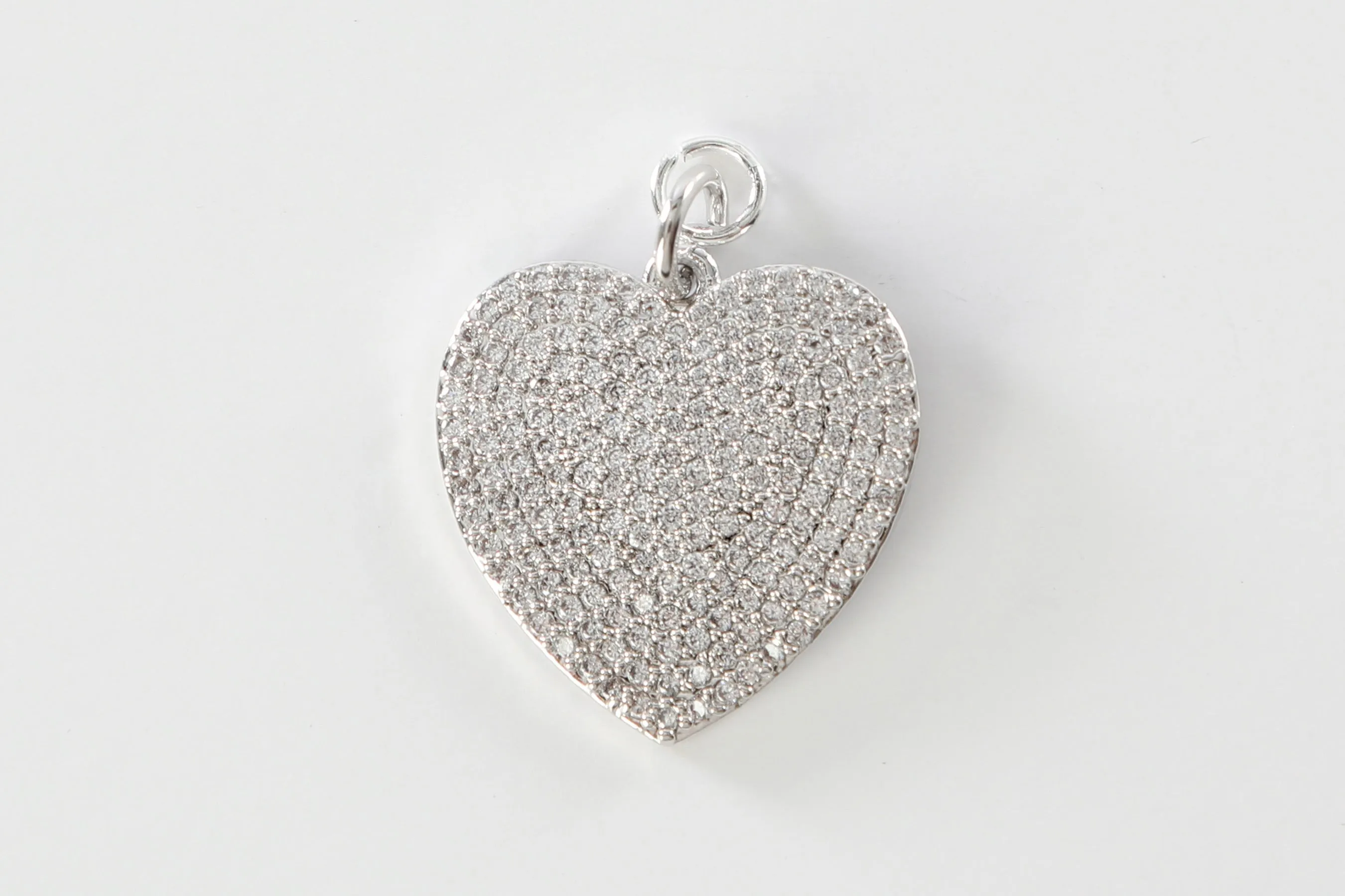 Silver Pave Wide Heart Charm