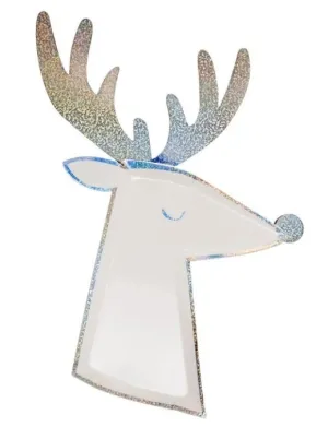 Silver Sparkle Reindeer Plates