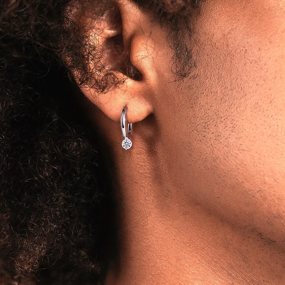 Single Moissanite Solitaire Hoop Earring