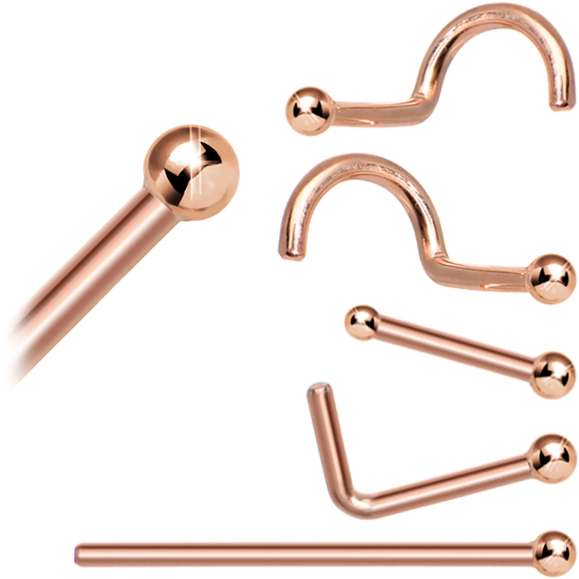 Solid 14KT Rose Gold 1.5mm Ball Nose Ring
