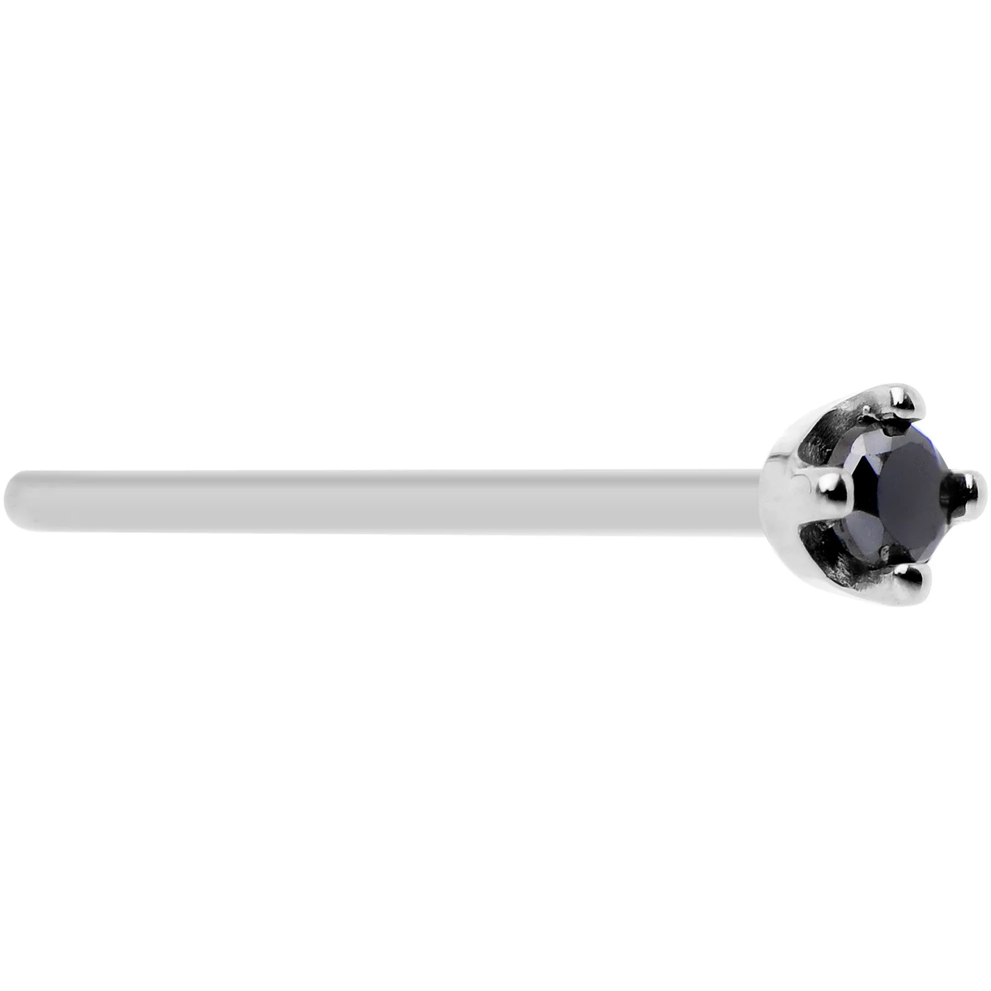 Solid 14KT White Gold 1.5mm Genuine Black Diamond Nose Ring