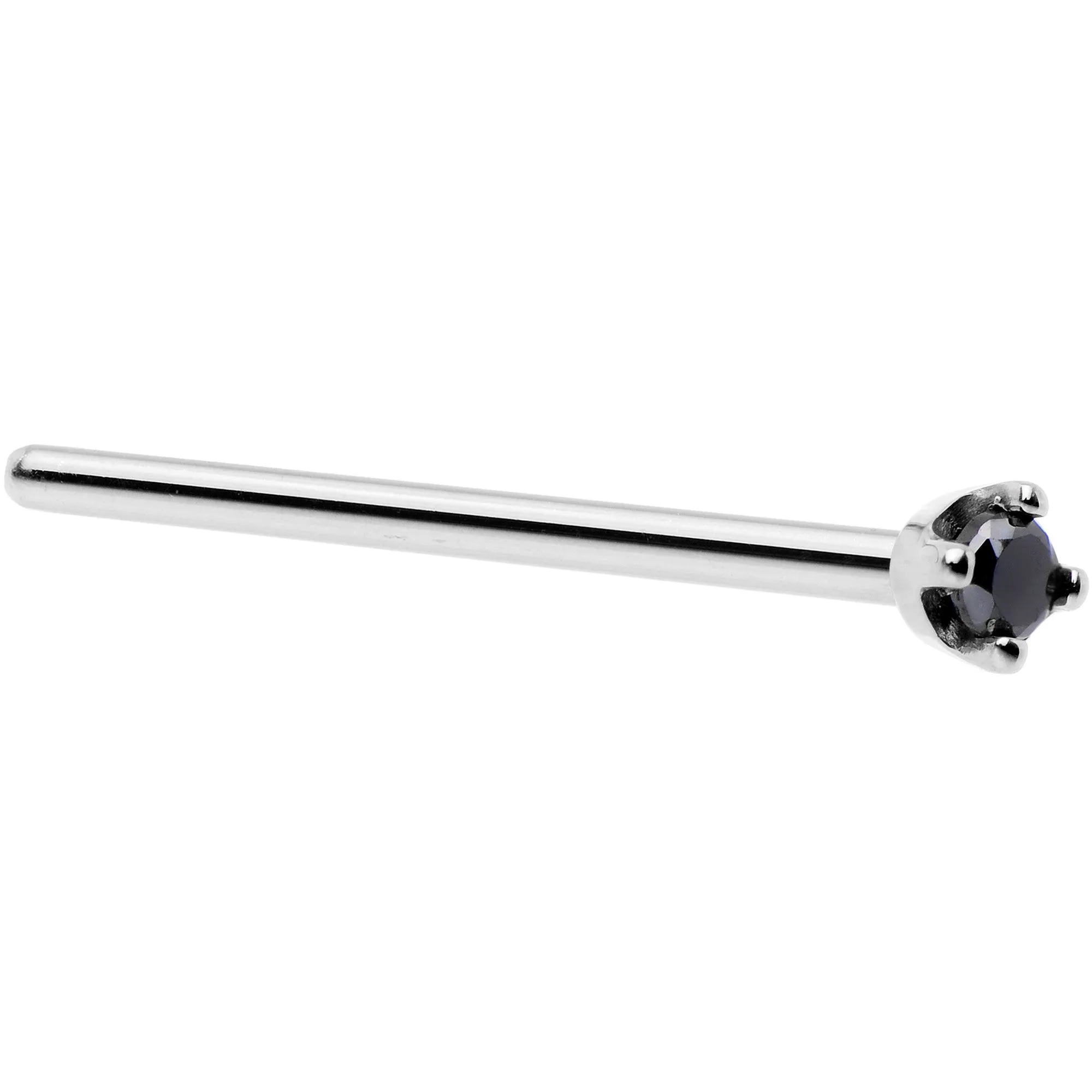 Solid 14KT White Gold 1.5mm Genuine Black Diamond Nose Ring