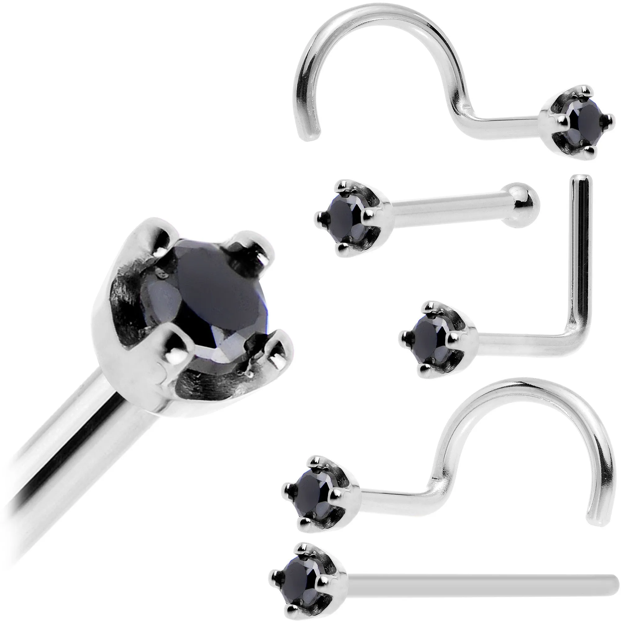Solid 14KT White Gold 1.5mm Genuine Black Diamond Nose Ring